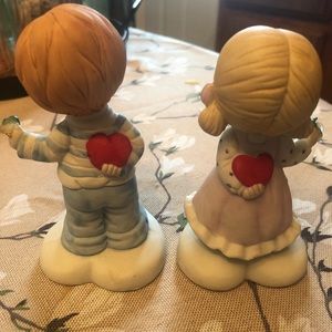 Flambro porcelain figurines, darling girl and boy with hearts.